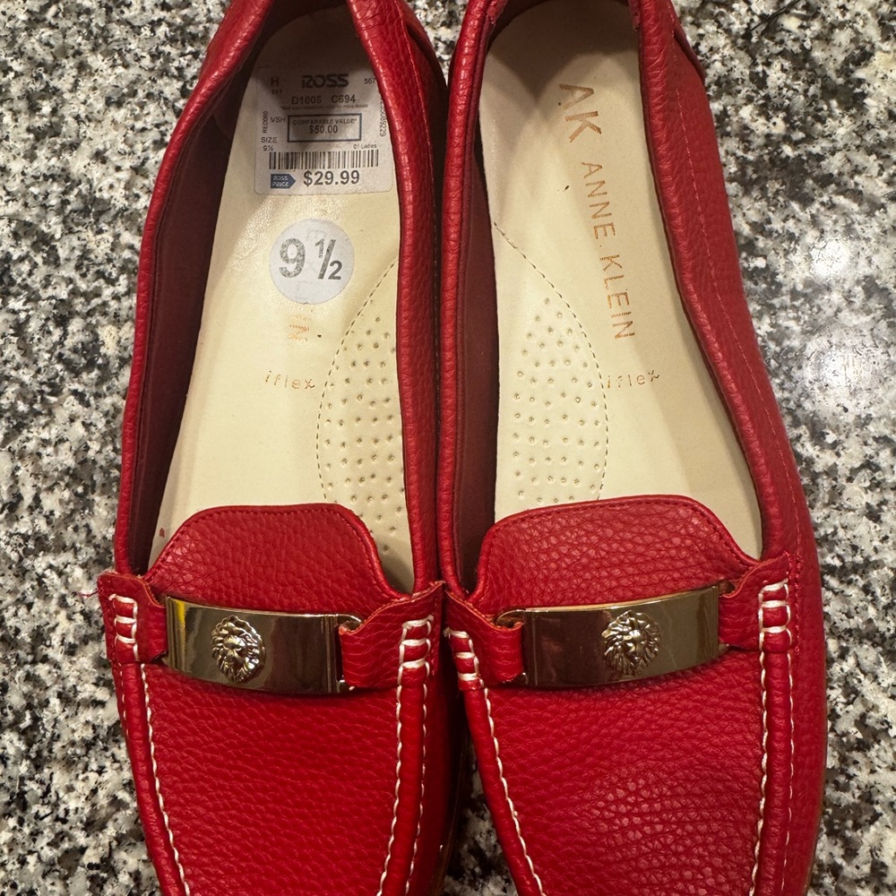 Anne Klein Red Pebbled Leather Loafers
